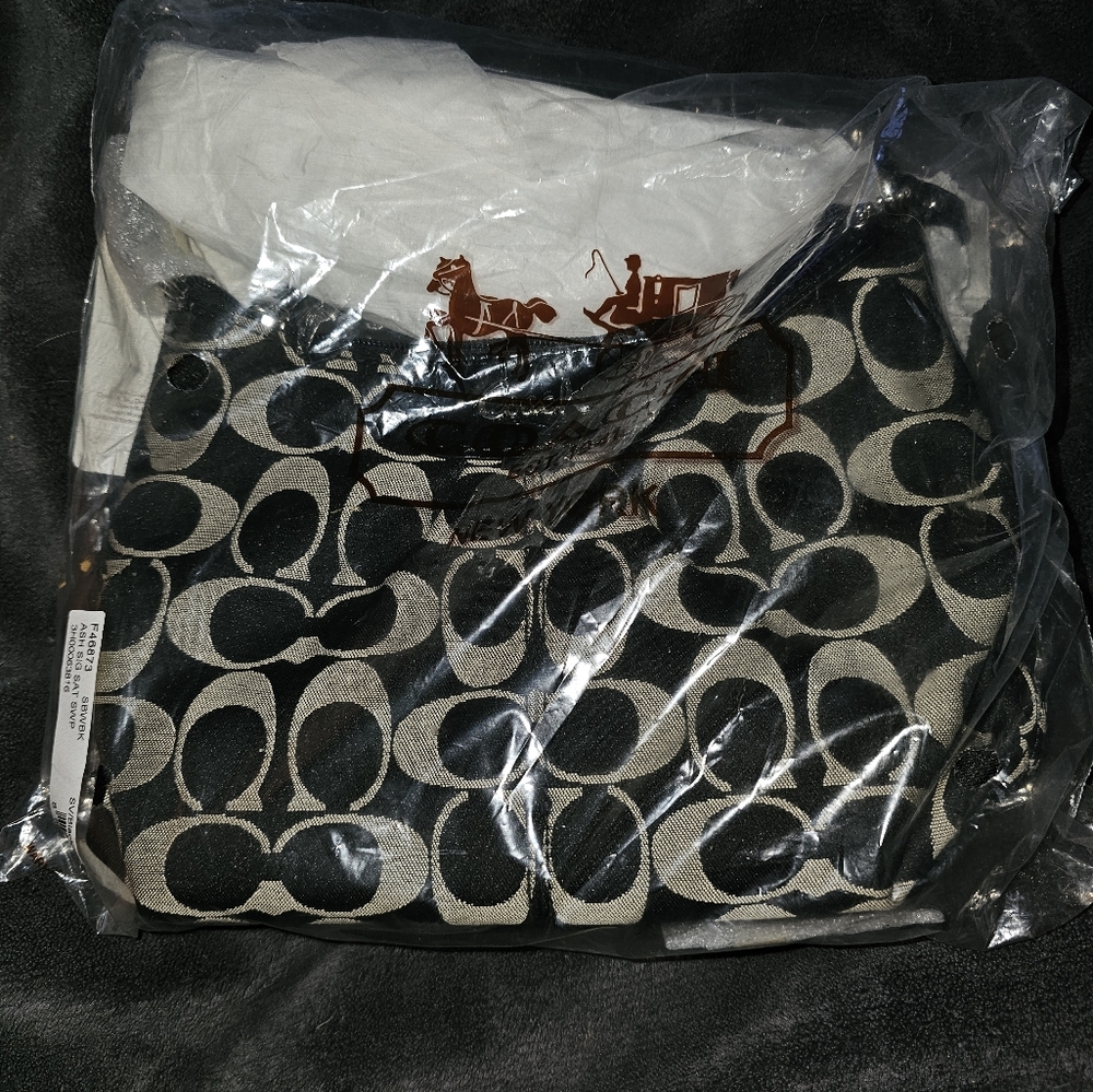 Coach Ashley Signature Hobo, SHW, Black White/Black